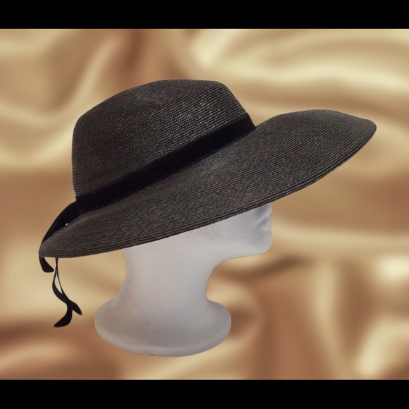 Vintage Women’s Wide-Brim Hat, Black - Picture 3 of 9